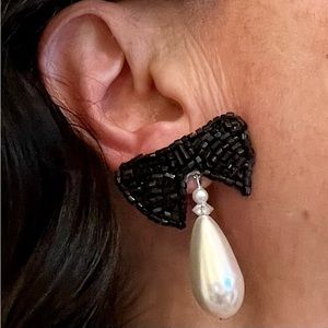 Vintage Lazarus “Bow Tie” Pearl Drop Earrings, New with Tags.